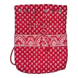 Vera Bradley Nantucket Red Backsack Shopping Backpack Bag Retired EUC